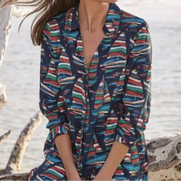 Soft Surrounds Sail Away Button Up Tunic Top - Picture 1 of 9